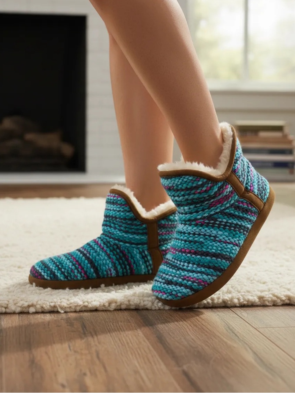 Dearfoams Woven Sherpa Boot Slippers (US 9-10)